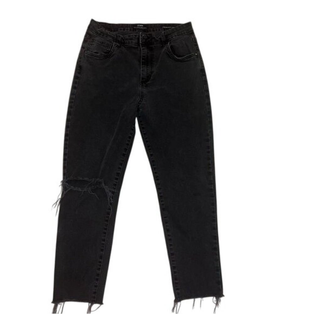 Cotton:On Stretch Mom Jeans - Size 10, Black, Distressed, High-Waisted‎